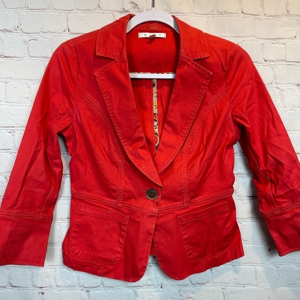 CAbi Cropped Jacket Blazer Style 878 Single Button unstructured, sz 0 Cotton
